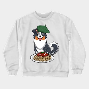 Cute Collie Dog is eating spaghetti Crewneck Sweatshirt